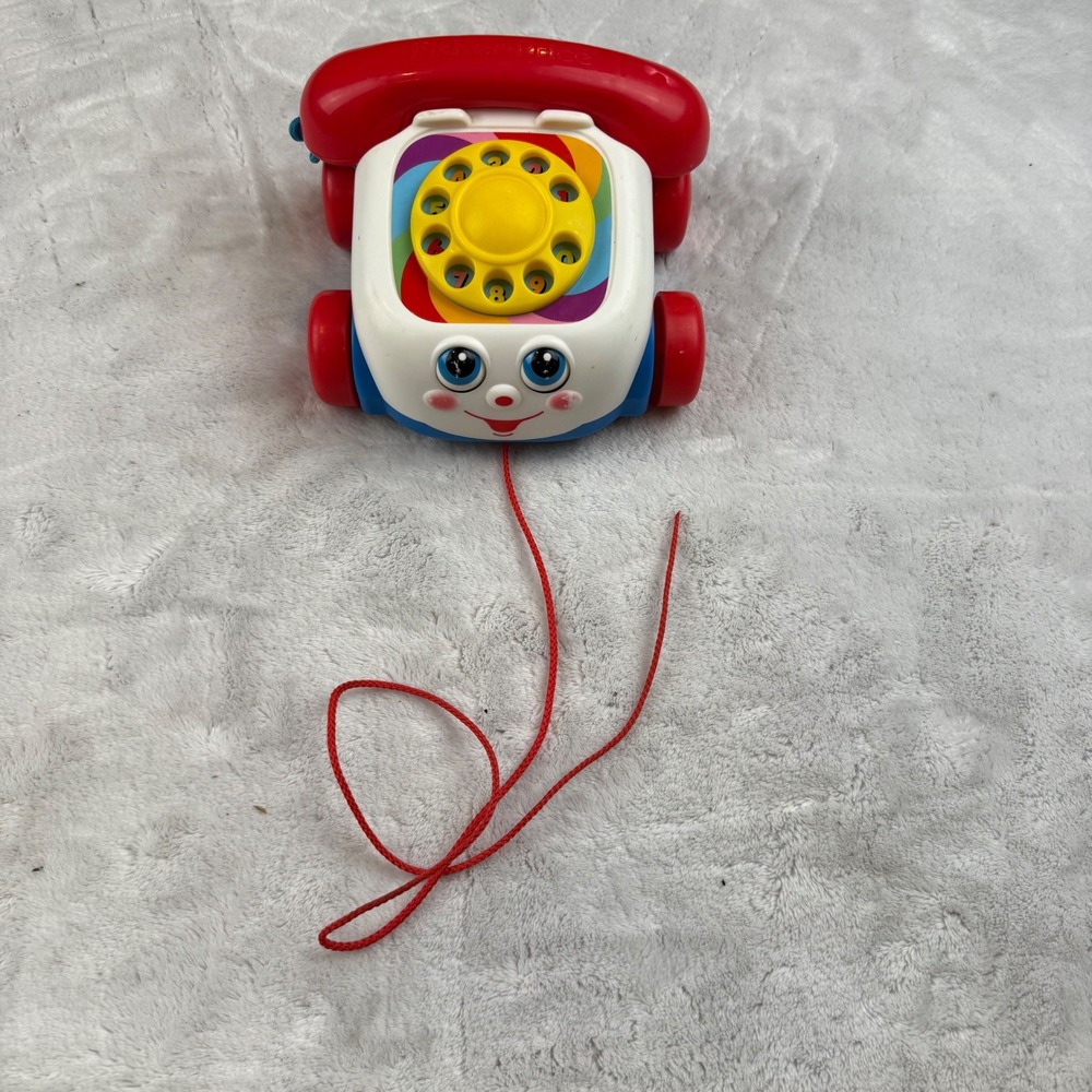 Fisher Price Chatter Phone Pull Toy Rainbow Dial Classic Red Retro 2000 Mattel‎